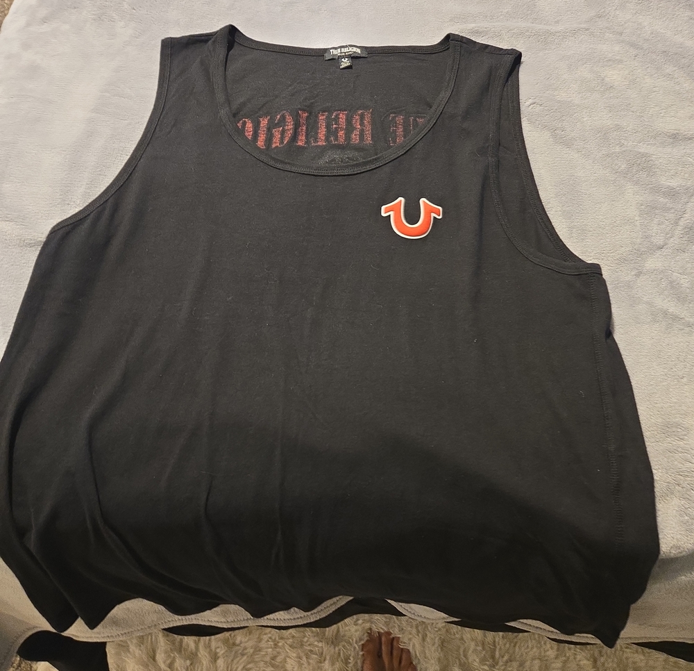 True Religion Black Tank with Red Horseshoe Logo